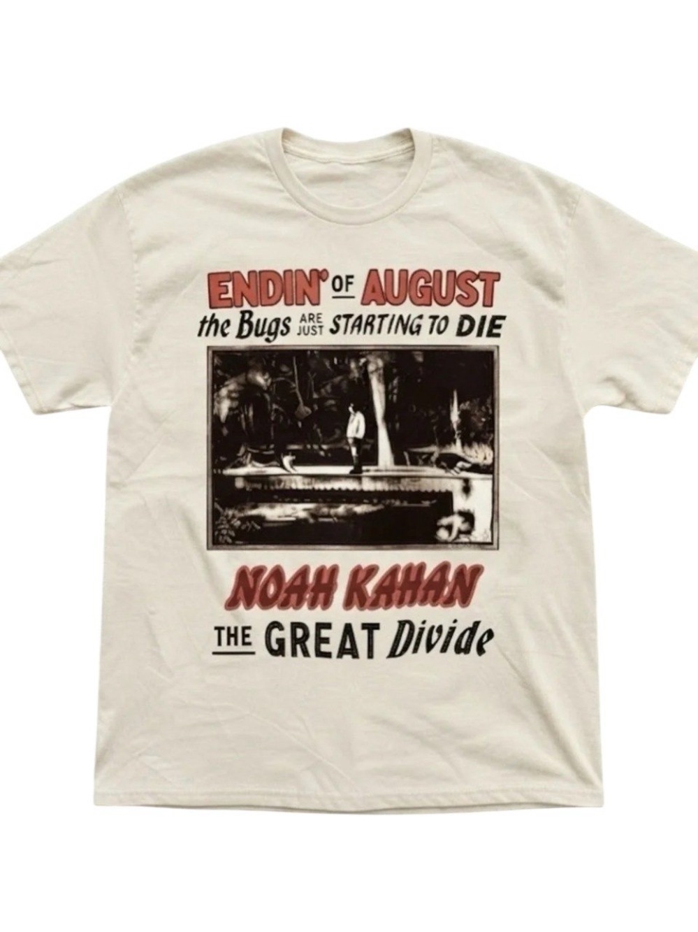 Cream Endin of August Graphic Tee with Red & Black Print